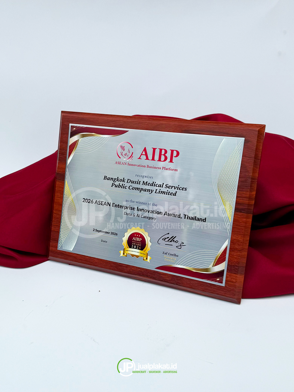 Plakat Kayu Eksklusif Kombinasi Stainless Hairline Custom - Professional Award / Plaque
