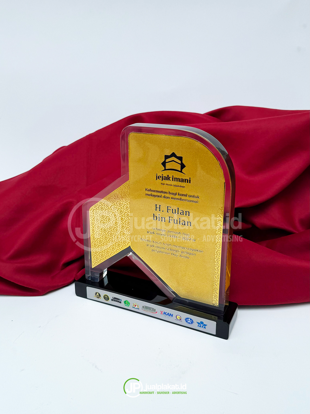 Plakat Resin Bening Eksklusif Kombinasi Plat Kuningan Etching Gold - Custom Cinderamata & Award "Jejak Imani"